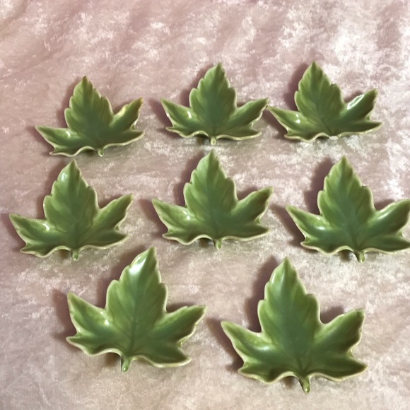 Vintage Other - Vintage Set of 8 Green Leaf Salt Cellars Ceramic Hand Painted Retro Eight Count